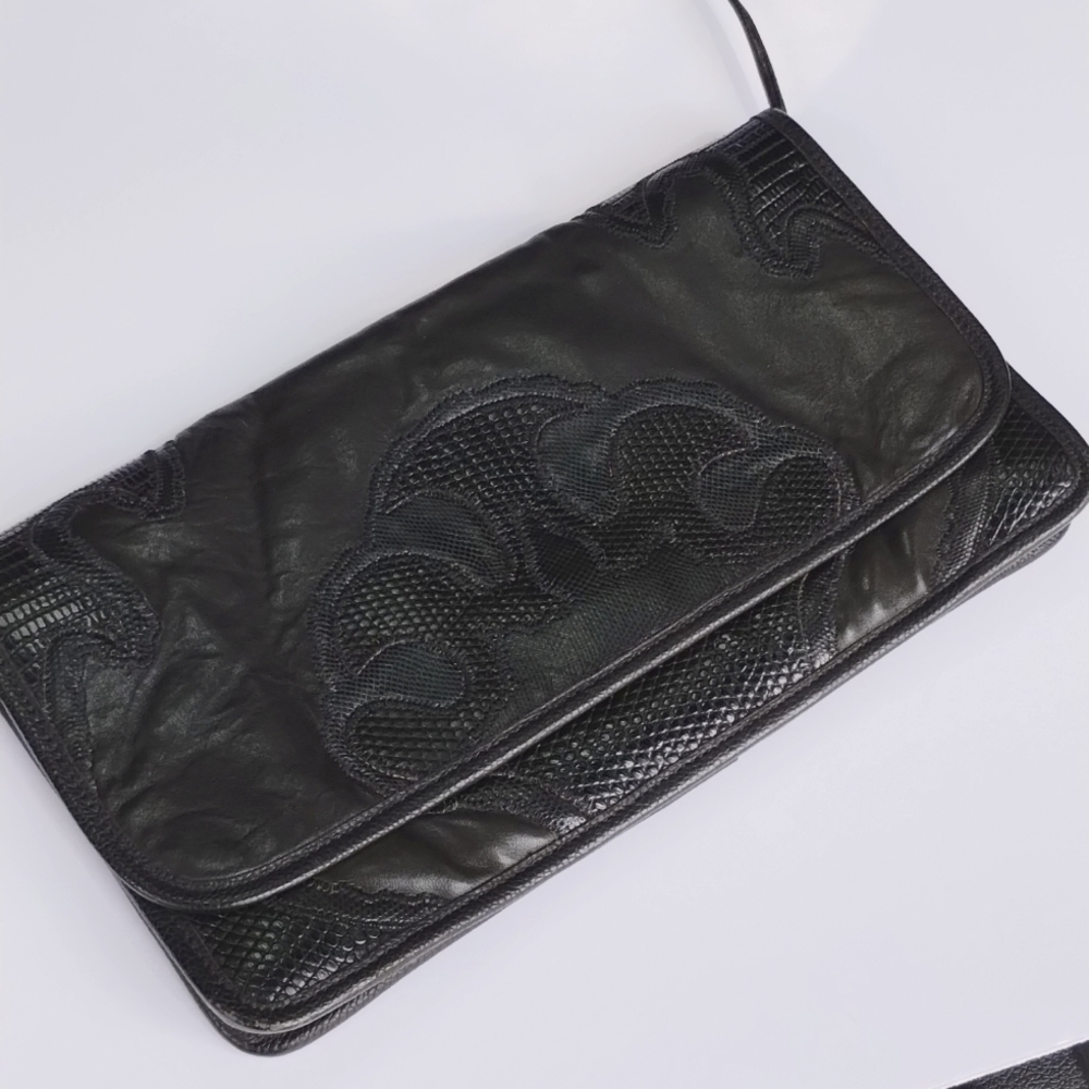 Carlos Falchi Authentic Vintage black leather convertible clutch purse